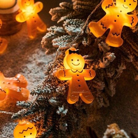 Gingerbread Man Garland Lights, 10ft Gingerbread LED Lights, Battery Operated Christmas Lights