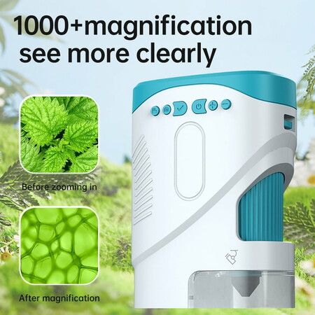 Portable 1080P Handheld Microscope 1000X With Photo And Video Functions Educational Mini Pocket Outdoor Toy For Kids Color White And Blue