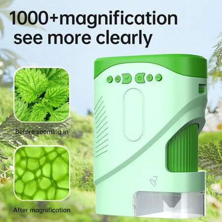 Portable 1080P Handheld Microscope 1000X With Photo And Video Functions Educational Mini Pocket Outdoor Toy For Kids Color Green