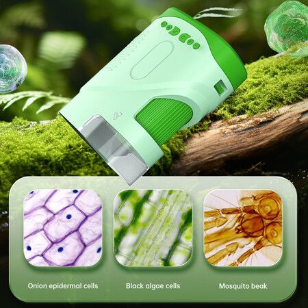 Portable 1080P Handheld Microscope 1000X With Photo And Video Functions Educational Mini Pocket Outdoor Toy For Kids Color Green