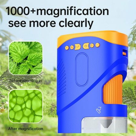 Portable 1080P Handheld Microscope 1000X With Photo And Video Functions Educational Mini Pocket Outdoor Toy For Kids Color Blue