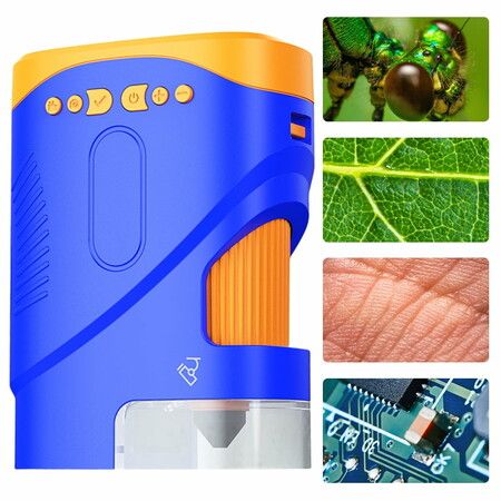 Portable 1080P Handheld Microscope 1000X With Photo And Video Functions Educational Mini Pocket Outdoor Toy For Kids Color Blue