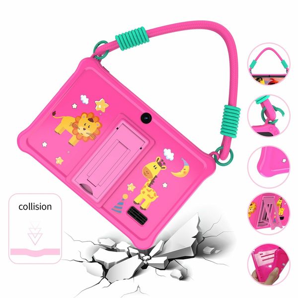 7 inch Kids Android 13 Tablet with Lanyard, 32GB with WiFi, Dual Camera, Education, Games, Kids Software Pre-Installed, Parental Control, Pink