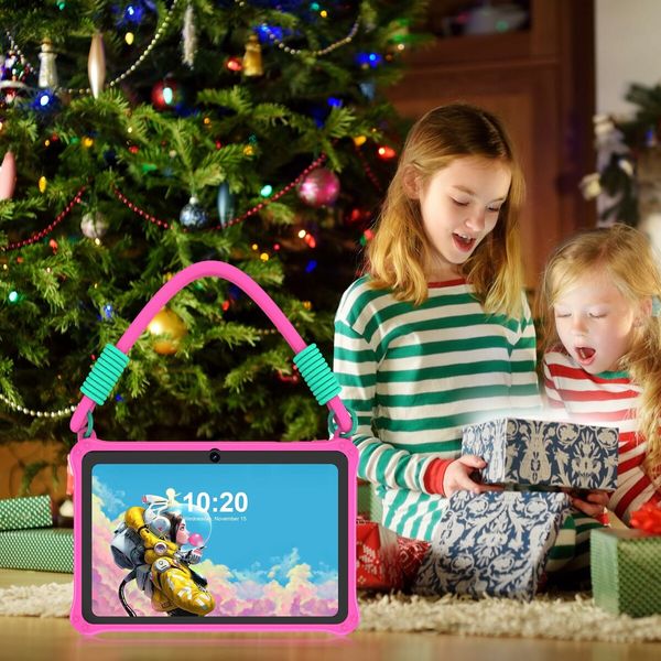 7 inch Kids Android 13 Tablet with Lanyard, 32GB with WiFi, Dual Camera, Education, Games, Kids Software Pre-Installed, Parental Control, Pink