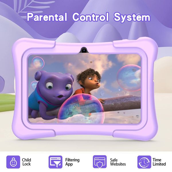 7 inch Kids Tablets with WiFi, 32GB, Bluetooth, Camera, Parental Control, Pre-Installed APPs, Games, Learning Educational Tablet with Case, Purple