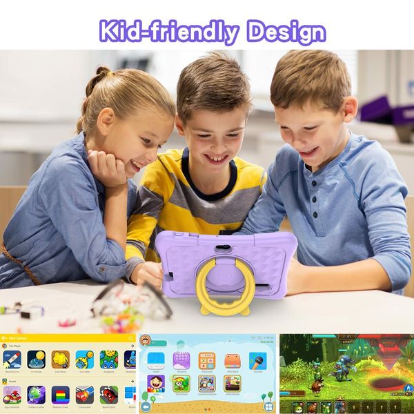 7 inch Kids Tablets with WiFi, 32GB, Bluetooth, Camera, Parental Control, Pre-Installed APPs, Games, Learning Educational Tablet with Case, Purple