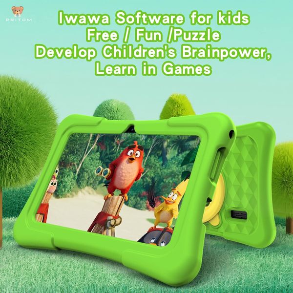 7 inch Kids Tablets with WiFi, 32GB, Bluetooth, Camera, Parental Control, Pre-Installed APPs, Games, Learning Educational Tablet with Case, Green