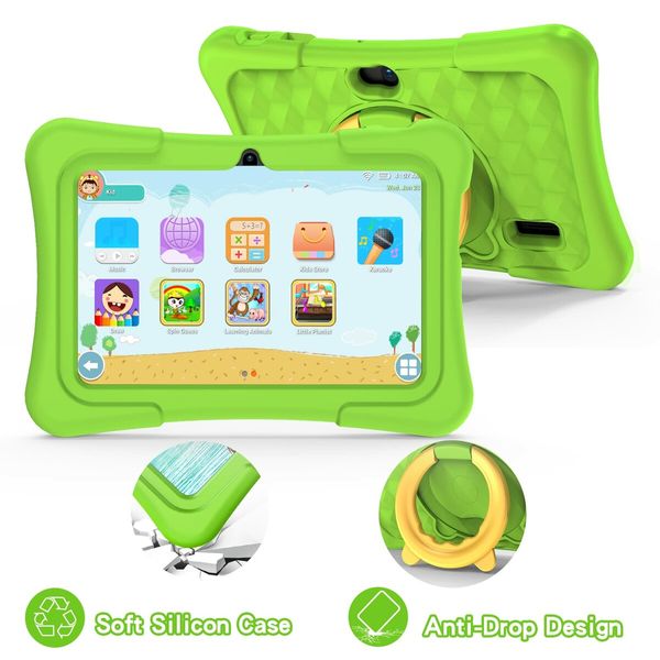 7 inch Kids Tablets with WiFi, 32GB, Bluetooth, Camera, Parental Control, Pre-Installed APPs, Games, Learning Educational Tablet with Case, Green