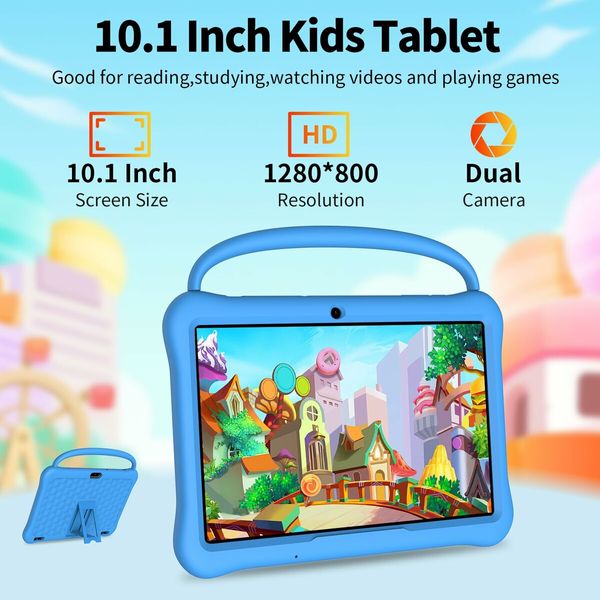 10.1 inch Android 13 Tablet for Kids with 4GB RAM 64GB ROM, 6000mAh, Bluetooth,WiFi,Parental Control,Dual Camera, App Pre-Installed(Blue)