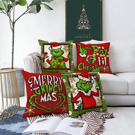 Christmas Pillow Covers 18x18Inch Set of 4 Christmas Decorations Christmas Pillows Case Decor for Home Bedroom Sofa