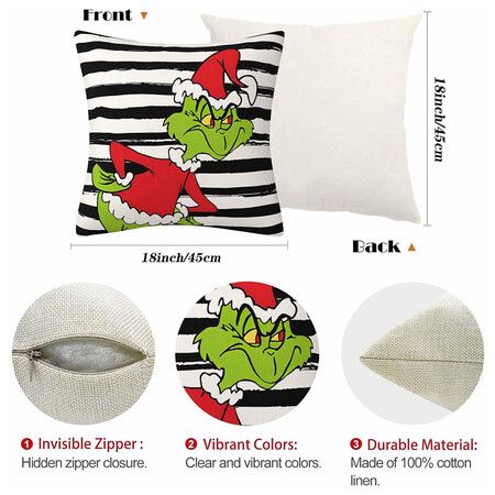 Set of 4 Christmas Decorative Throw Pillow Covers Merry Grinchmas Ho Ho Stripe Christmas Decorative Cushion Case for Home Decor 18 x 18 Inches