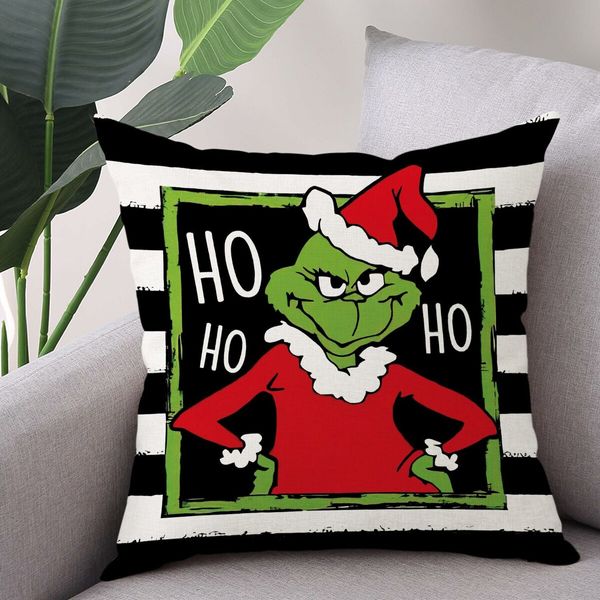 Set of 4 Christmas Decorative Throw Pillow Covers Merry Grinchmas Ho Ho Stripe Christmas Decorative Cushion Case for Home Decor 18 x 18 Inches