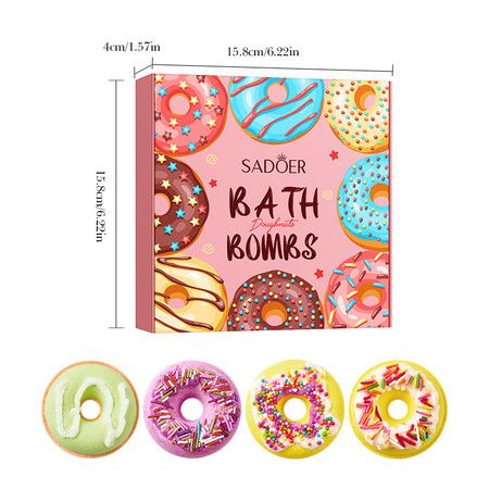 Bubbly Organic Bath Bombs Gift Set of 4 Macaron Donut Bath Salt Balls  Skin Cleansing Softening Christmas Birthday Gifts