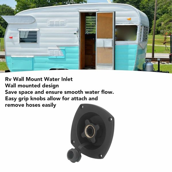 Rv Mains Water Inlet, Easy Grip Button Wide Application Leak Proof Rv Wall Mount Water Inlet for Caravan, Black