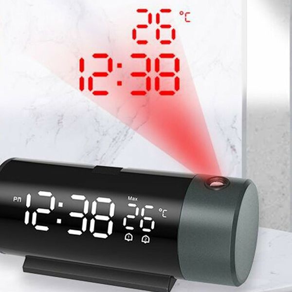 Digital Alarm Clock, USB Power Projection Alarm Clock with Time and Temperature Display Digital Clock Projection on Ceiling, 5.9 x 2.36in, Black