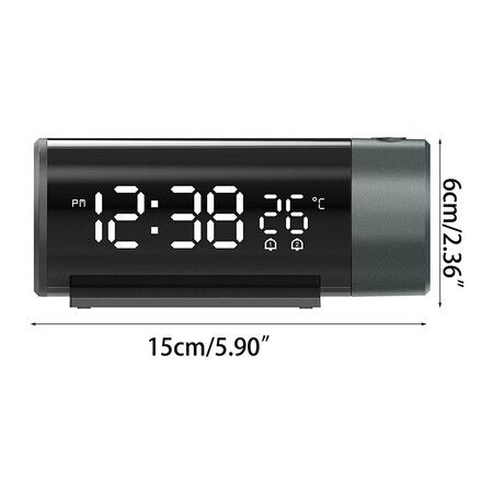 Digital Alarm Clock, USB Power Projection Alarm Clock with Time and Temperature Display Digital Clock Projection on Ceiling, 5.9 x 2.36in, Black