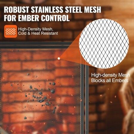 Fireplace Screen 1 Panel with Door Sturdy Iron Mesh Fireplace Screen 990(L) x780(H)MM Spark Guard Cover Simple Installation Free Standing Fire Fence Grate