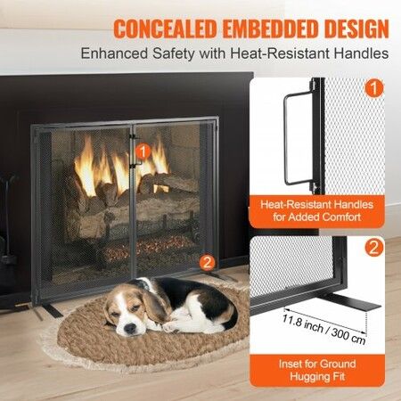 Fireplace Screen 1 Panel with Door Sturdy Iron Mesh Fireplace Screen 990(L) x780(H)MM Spark Guard Cover Simple Installation Free Standing Fire Fence Grate