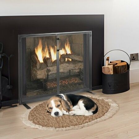 Fireplace Screen 1 Panel with Door Sturdy Iron Mesh Fireplace Screen 990(L) x780(H)MM Spark Guard Cover Simple Installation Free Standing Fire Fence Grate