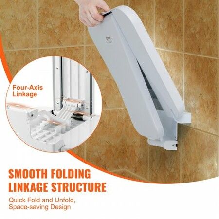 Folding ABS Shower Seat 15.7'' x 16.7'' Unfolded Wall Mounted Fold Up Shower Bench with 440 lbs Load Capacity Space Saving Fold Down Shower Chair