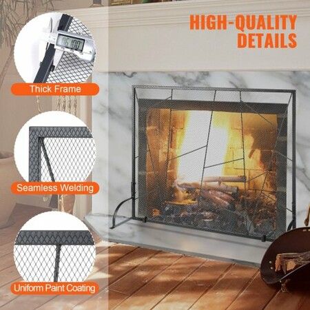 Fireplace Screen Single Panel Sturdy Iron Mesh Fireplace Screen 906(L) x720(H)MM Spark Guard Cover Simple Installation Free Standing Fire Fence Grate