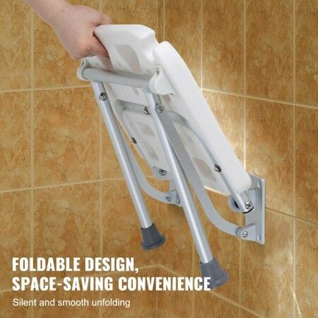 Folding PE Shower Seat 15.7'' x 14.8'' Unfolded Wall Mounted Fold Up Shower Bench with 500 lbs Load Capacity Space Saving Fold Down Shower Chair