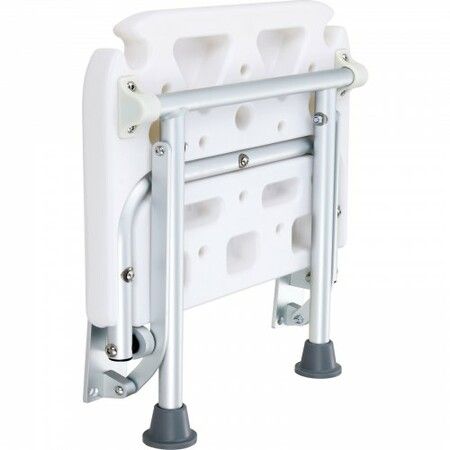 Folding PE Shower Seat 15.7'' x 14.8'' Unfolded Wall Mounted Fold Up Shower Bench with 500 lbs Load Capacity Space Saving Fold Down Shower Chair