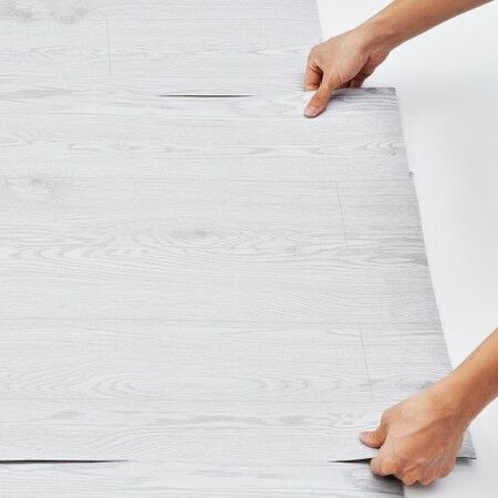 Self Adhesive Vinyl Floor Tiles 390 x 23.6 inch 1.5mm Thick Peel & Stick Light Gray Wood Grain DIY Flooring