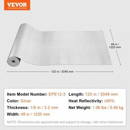Double Reflective Insulation Roll Foam Core Radiant Barrier 120 x 48 Inch / 3 x 1.2M