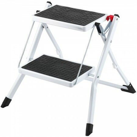 Step Ladder 2-Step 150kg Capacity Ergonomic Folding Steel Step Stool with Wide Anti-Slip Pedal Sturdy Step Stool for Adults Toddlers Multi-Use