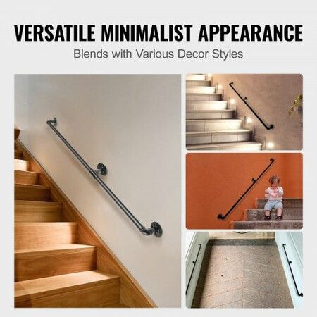 Pipe Stair Handrail Staircase Handrail 4 FT Carbon Steel for Wall Mount