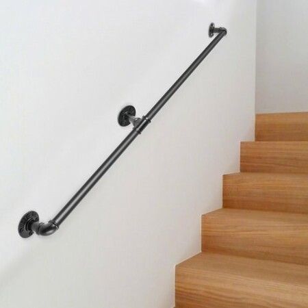 Pipe Stair Handrail Staircase Handrail 4 FT Carbon Steel for Wall Mount