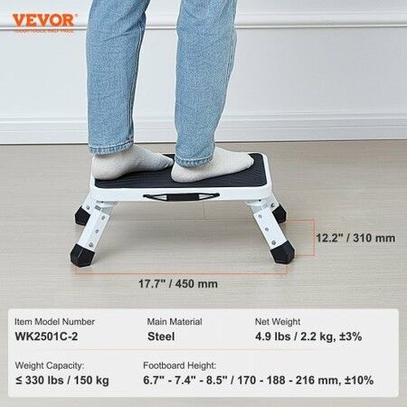 Step Stool 1-Step 150KG Capacity Folding Steel Step Ladder 3 Adjustable Height Portable Toddler Step Stools for Adults Non-Slip Sturdy Step Ladders