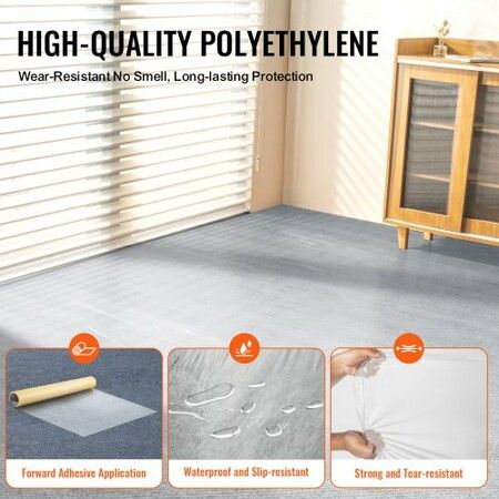 Carpet Protection Film 24"x100' Floor and Surface Shield with Self Adhesive Backing & Easy Installation Polyethylene Adhesive Car Mat Protection Film Roll