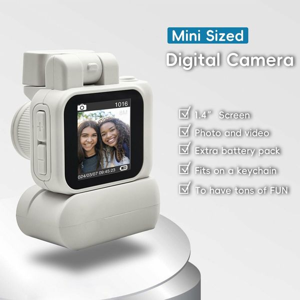 Mini Digital Camera with 1.4 In LCD Screen 1080P 32GB Card Monoreflexes Shaped CMOS Small Compact Portable Video Recorder (White)