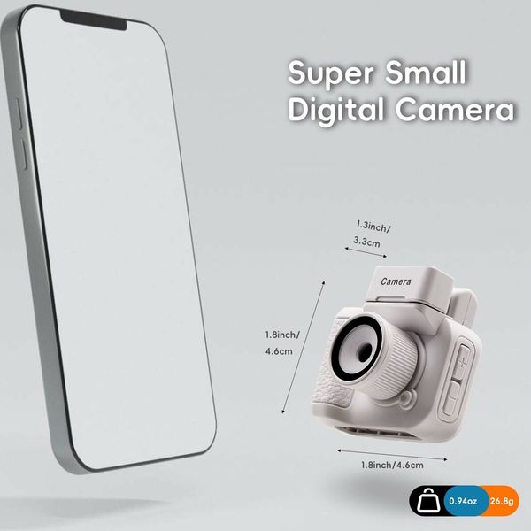 Mini Digital Camera with 1.4 In LCD Screen 1080P 32GB Card Monoreflexes Shaped CMOS Small Compact Portable Video Recorder (White)