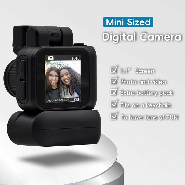 Mini Digital Camera with 1.4 In LCD Screen 1080P 32GB Card Monoreflexes Shaped CMOS Small Compact Portable Video Recorder (Black)