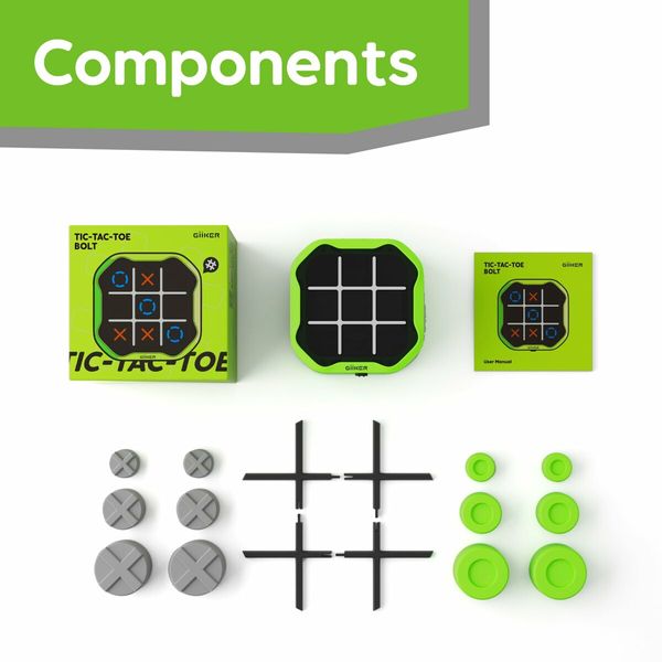 Tic Tac Toe Bolt Game,Original 3-in-1 Handheld Puzzle Game Console,Portable Travel Games for Car Ride,Board Games,Birthday Gifts for Ages 3+ (Green)