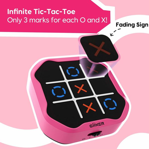 Tic Tac Toe Bolt Game,Original 3-in-1 Handheld Puzzle Game Console,Portable Travel Games for Car Ride,Board Games,Birthday Gifts for Ages 3+ (Pink)