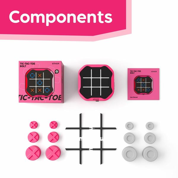 Tic Tac Toe Bolt Game,Original 3-in-1 Handheld Puzzle Game Console,Portable Travel Games for Car Ride,Board Games,Birthday Gifts for Ages 3+ (Pink)