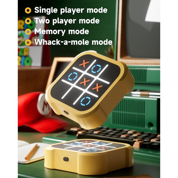 Tic Tac Toe Bolt Game,Electronic 4-in-1 Handheld Puzzle Game Console,Portable Infinite TicTacToe Travel Game for Educational and Memory Growth,Family