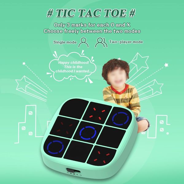 Tic Tac Toe Bolt Game,4-in-1 Handheld Puzzle Game Console,Electronic Tic Tac Toe Game,Portable Travel Games for Car Ride,Board Games (Green)