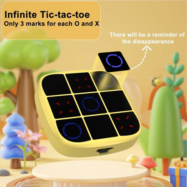 Tic Tac Toe Bolt Game,4-in-1 Handheld Puzzle Game Console,Electronic Tic Tac Toe Game,Portable Travel Games for Car Ride,Board Games (Yellow)