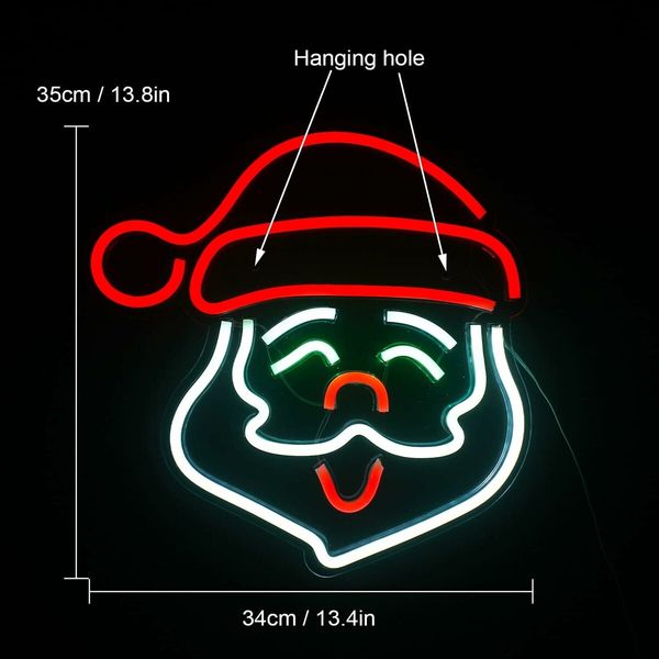 Santa Claus Neon Sign, Merry Christmas Led Light Up Sign, Neon Sign Christmas Bar for Wall Decor Acrylic Board Suitable for Party Indoor Bedroom