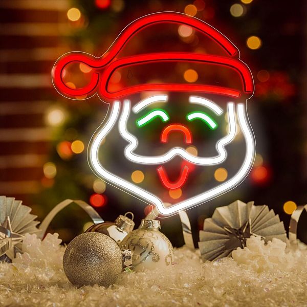 Santa Claus Neon Sign, Merry Christmas Led Light Up Sign, Neon Sign Christmas Bar for Wall Decor Acrylic Board Suitable for Party Indoor Bedroom