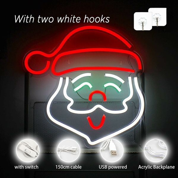 Santa Claus Neon Sign, Merry Christmas Led Light Up Sign, Neon Sign Christmas Bar for Wall Decor Acrylic Board Suitable for Party Indoor Bedroom