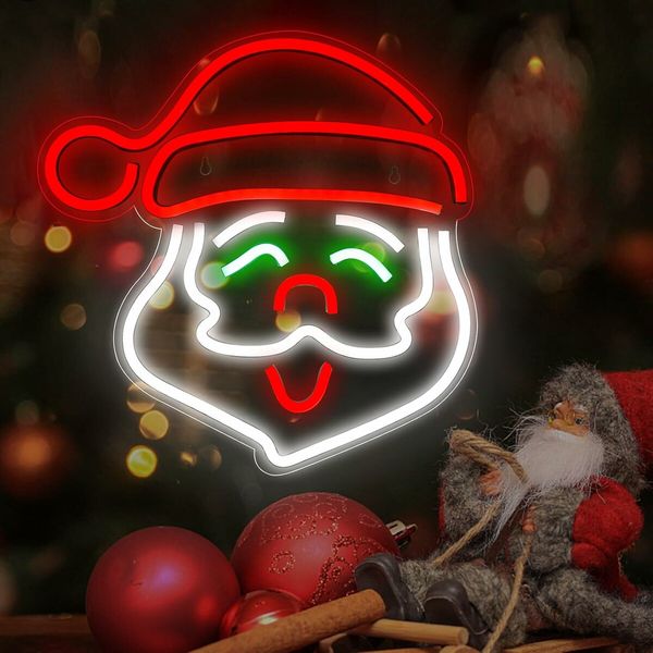 Santa Claus Neon Sign, Merry Christmas Led Light Up Sign, Neon Sign Christmas Bar for Wall Decor Acrylic Board Suitable for Party Indoor Bedroom