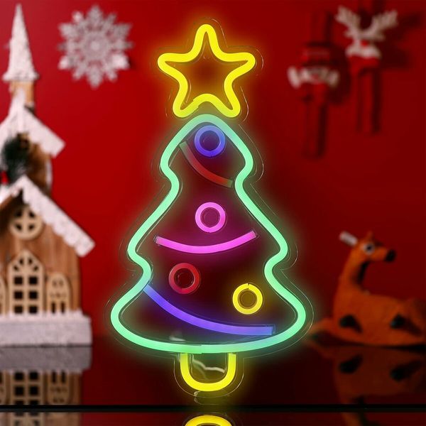 Christmas Tree Neon Light Signs, Festival LED Xmas Tree Neon Light Wall Decorative Light USB Powered for Bedroom Birthday Party