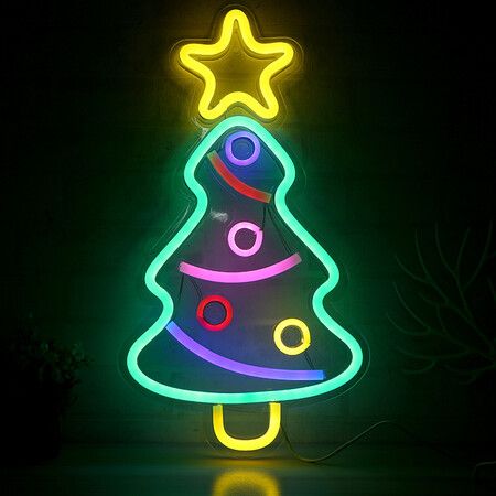 Christmas Tree Neon Light Signs, Festival LED Xmas Tree Neon Light Wall Decorative Light USB Powered for Bedroom Birthday Party