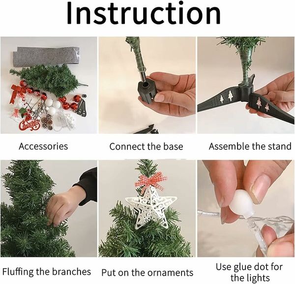 DIY 45cm Desktop Christmas Tree Office Decors Artificial Pine Tree with Ornaments LED String Lights Decorations